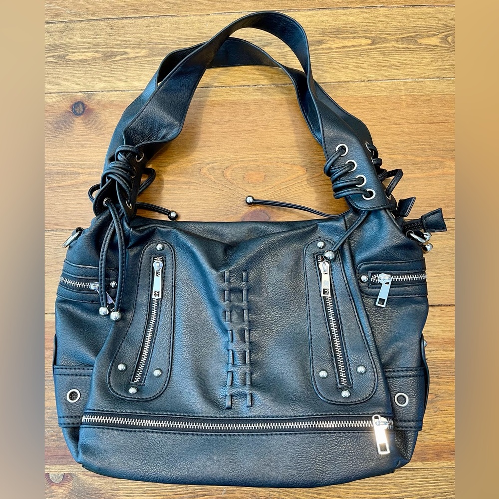 Laurel & Sunset Rockstar Biker Shoulder/Cross Body Bag | Black | Pockets Galore!